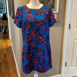 J Crew Blue and Pink Floral Shift Dress